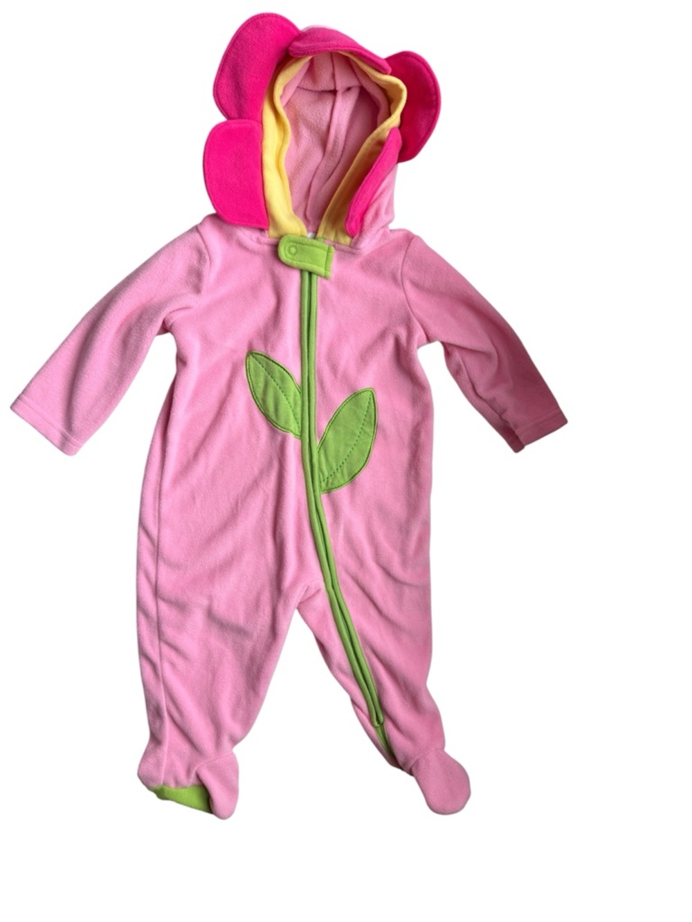 small wonders Pink Spring Flower Hooded fleece onesie 6-9 months